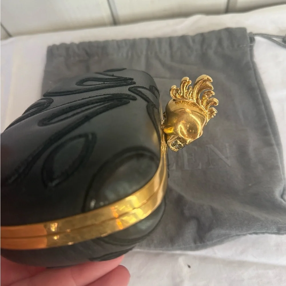 Alexander McQueen Black Leather Skull Box Clutch Bag.